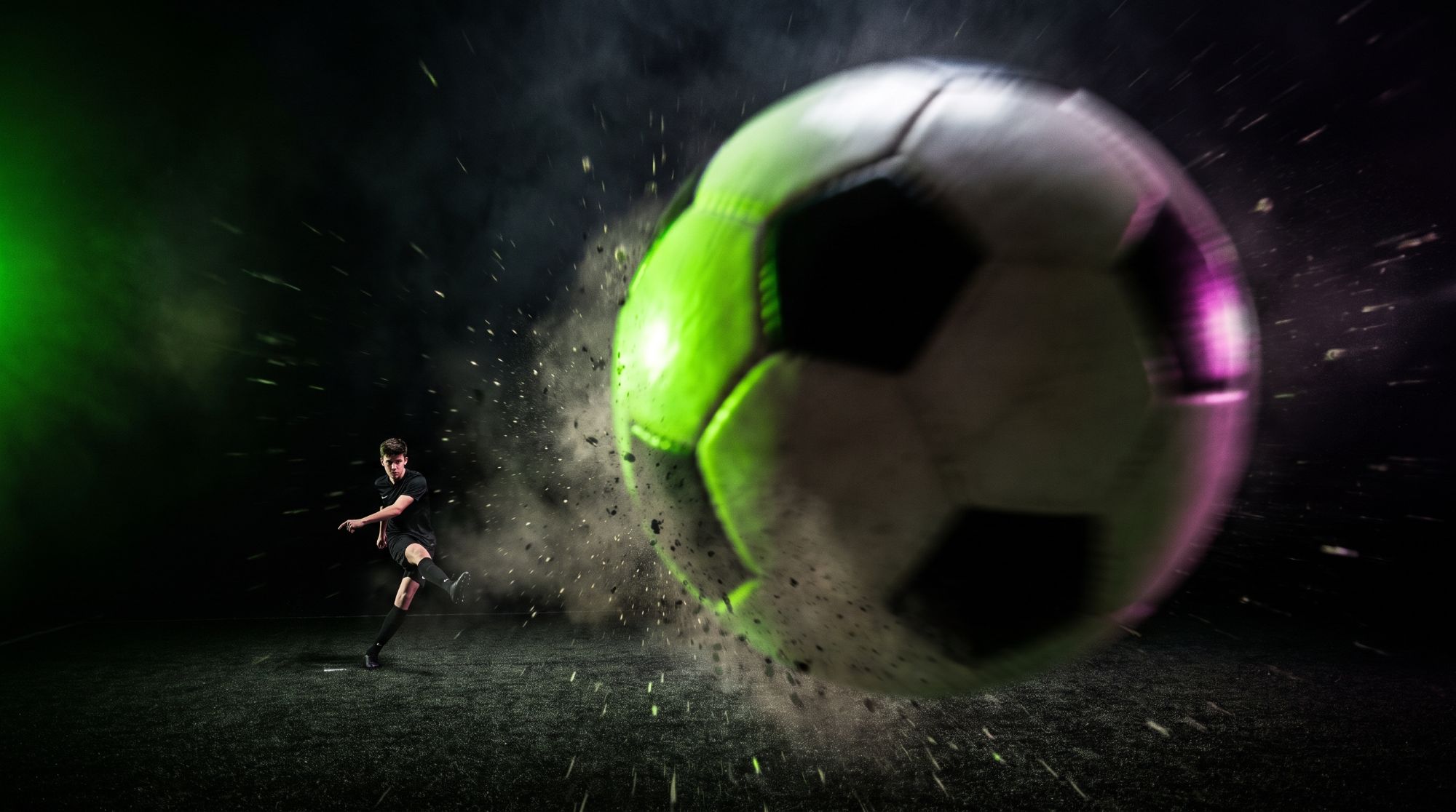 Soccer ball driving toward the camera